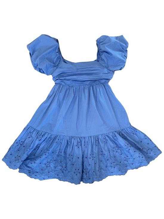 En Saison Sky Blue bow back babydoll Puff Sleeve 100% Cotton dress Sz Medium - Picture 3 of 11